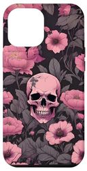 Carcasa para iPhone 15 Pro Max Funda para teléfono con diseño de calavera y flores góticas