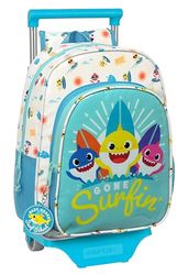 Safta BABY SHARK SURFING Sac à dos pour enfant avec chariot 705, idéal pour les enfants de différents âges, confortable et polyvalent, qualité et résistance, 26 x 11 x 34 cm, Bleu et blanc,