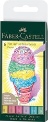 Faber-Castell 167163 - Stylos à encre Pitt Artist Pen Brush, 6 stylos pinceaux pastel, set de marqueurs pour adultes