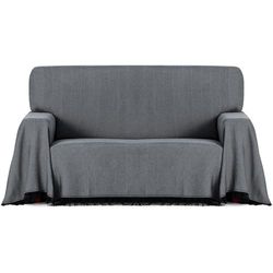 ECOMMERC3 Plaid Multifonction réversible en Tissu Jacquard avec Franges, Taille 230 x 260 cm, idéal pour canapé et lit, Respirant et au Toucher Doux, Couleur Gris foncé