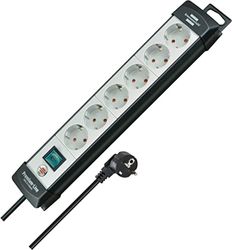 Brennenstuhl Extensão de tomadas premium com 6 tomadas de energia (cabo de 3 m, com interruptor, montável, fabricado na Alemanha) preto / cinzento