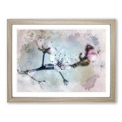 Flowers Of A Cherry Blossom In Abstract Modern Art Framed Wall Art Print, Ready to Hang Picture for Living Room Bedroom Home Office Décor, Oak A4 (34 x 25 cm)