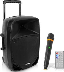 Pyle Enceinte Bluetooth Portable,1200W, Haut Parleur Bluetooth avec Subwoofer,Lumières Indicatrices de Batterie LED avec Batterie Rechargeable Intégrée, Lecteur MP3/USB/SD, Microphone sans Fil, Noir