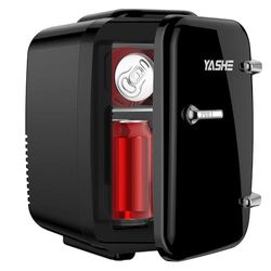 YASHE Mini Fridge, 4 Liter/6 Cans Small Fridge for Office, AC/DC Thermoelectric Cooler and Warmer Mini Fridge for Drink, Dorm, Car, Black