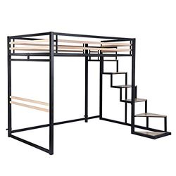 MEUBLE COSY Lit Mezzanine 2 Places 140x200cm avec Sommier à Lattes en Bois d'ingénierie et métal, Style Industriel, pour Adulte Enfant Chambre à Coucher Maison, Chêne