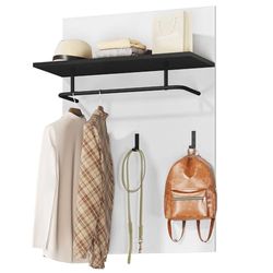 YITAHOME Wall Mounted Coat Rack with Storage Shelf,Clothes Rail Wall Shelf with 3 Hooks,Hooks Rack Stand,Hallway Coat Rack Rail,Storage Shelf Hanging Coat for Entryway, Bedroom, Living Room,White