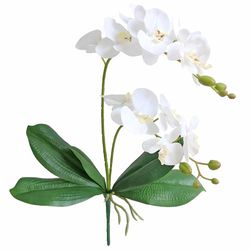 Jasming Artificial Phaleanopsis Flowers Fake Orchids Leaves Branches for Home Bonsai Garden Decoration (White)