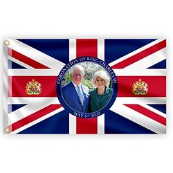 5x3FT Union Jack Vlag Nieuwe Koning Charles III Queen Consort Camilla Britse Monarch Soevereine Kroning Viering Groot-Brittannië Vlag Tuin Straat Pub Outdoor Decoraties