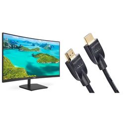 Philips Monitors, Gaming 271E1SCA Monitor, Adaptive Sync 75 Hz, VA LED 27", 1920 x 1080 FHD, 4 ms & Amazon Basics - Cavo HDMI 4K da 0,9 m, alta velocità con Ethernet 18 Gbps, 4K@60 Hz, 2160p, Nero