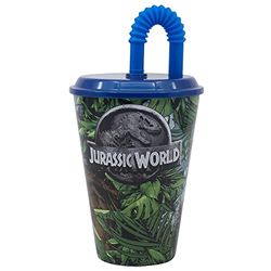 Stor Vaso Infantil Reutilizable con Tapa y Pajita de 430 ml de Jurassic World