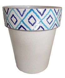 Ceramiche Angela Rinaldi - Vaso in Ceramica di Vietri dipinto a mano decoro geometrico per piante Maiolica Design Terracotta Coccio Cachepot Fioriera (rombo blu, Altezza cm. 38, diametro cm. 35)
