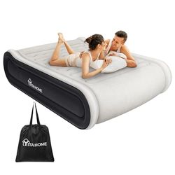 YITAHOME Deluxe luchtmatras, 2 x 1,5 m, zelfopblazend, voor 2 personen, luchtbed met geïntegreerd kussen en ingebouwde elektrische pomp, opblaasbed met tas voor gasten thuisgebruik, grijs en zwart