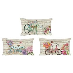 DKD Home Decor Fietskussen, blauw, roze, katoen, linnen, wit, geel (3 stuks) (50 x 30 x 12 cm)