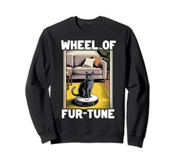 Wheel Of Fur-Tune Cat On Robot Vacuum Cleaner Cat Sweatshirt