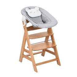 hauck Alpha Newborn Set Pre - Chaise Haute Bébé, Evolutive dès Naissance (Bois de Hêtre Certifié FSC®) avec Transat Nouveau Né, Réglable en Hauteur - Nature Beige