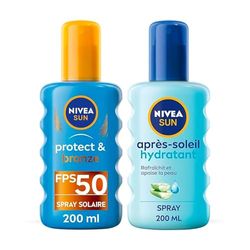 NIVEA SUN - Routine Protection Solaire - Spray Solaire Protect & Bronze FPS 50 + Après SoleilHydratant - Contre UVA/UVB - Rafraîchit & Apaise - Teint Hâlé - Pro-Mélanine, Aloe Vera Bio - 200 ml x 2