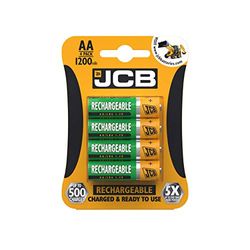 JCB – AA 1200MAH uppladdningsbara batterier – alkaliska batterier, byggda för att hålla – uppladdningsbara batterier AA paket med 4 – AA uppladdningsbara batterier, x 500 avgifter