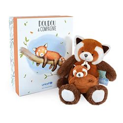 DOUDOU AND COMPAGNIA - Czerwona panda Pluszowa z dzieckiem - 25 cm - Kolor brązowy - Kolekcja Unicef - Z pudełkiem na prezent - Pomysł na prezent dla dziecka - zgubionego przytulanki