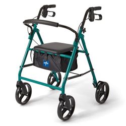 Medline Standard Steel Folding Rollator Walker with 8" Wheels, Supports up to 350 lbs, Green