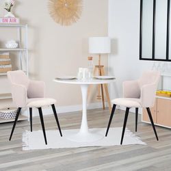 MEUBLE COSY Table Salle à Manger Ronde avec 2 Chaises Design Ensemble de 3 Meubles Scandinave pour Salon Cuisine, Cadre en Acier, Blanc + Beige