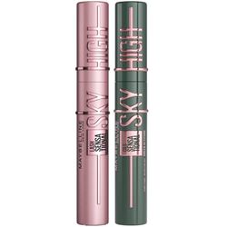 Maybelline New York Lash Sensational Sky High Mascara, Volumising & Lengthening, Washable Flake-Free Formula: Black + Green Altitude for Brown Eyes (Duo Bundle)