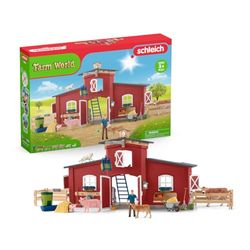 schleich Farm World 42606 Animal Farm Playset with Figurine and Accessories - 92pc Kids Farm Playset with Cow, Horse, Pig, Bull, and Accessories - Animals Gift for Boys and Girls, Kids Ages 3+, Red