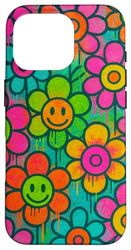 Fleur psychédélique avec visage rieur Coque pour iPhone 16 Pro