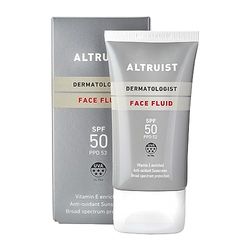Altruist Dermatolog Sunscreen Fluid SPF – doskonała 5-gwiazdkowa ochrona przed promieniowaniem UVA firmy Dr. Andrew Birnie Premium antyoksydacyjna ochrona twarzy, biała, bezzapachowa, 50 ml