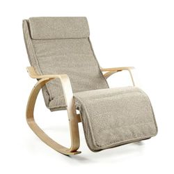 WeHome Swing Amor Fauteuil à Bascule avec accoudoirs en Bois, Rocking Chair, Fauteuil à Bascule avec Repose-Pieds réglable, Fauteuil Salon, Chaise de Chambre à Coucher (Bouclé, Beige)