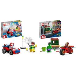 LEGO Marvel Iron Man with Bike and The Hulk + Spider-Man's Car and Doc Ock Building Toy for Kids Aged 4 and Over 76287 + 10789
