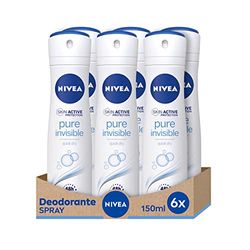 NIVEA Pure Invisible Spray Deodorante 6 x 150 ml, Deodorante rinfrescante che non lascia residui sulla pelle e sui vestiti, Deo spray che protegge per 48 ore