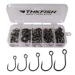 THKFISH 100pcs/boîte Inline hameçons Crochets de pêche en Différante Taille Convient à leurres cuillères 2 1 1/0 2/0 3/0 Noir