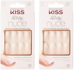 KISS Collection Salon Acrylic French Nude, Leilani, faux ongles nus de longueur moyenne, comprend 28 faux ongles, de la colle à ongles, une lime à ongles et un bâtonnet à manucure (Lot de 2)