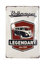 BRISA VW Collection - Volkswagen Retro Tin Sign Vintage Decoration made of Metal in T1 Bus Design (Vintage Logo/Gray)