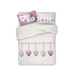 PENSIERI DELICATI 100% Cotton Double Duvet Cover Set, Complete with 250 x 200 cm Sleeping Bag and 2 Pillowcases 52 x 82 cm, Made in Italy, Duvet Cover Machine Washable At 40 Degrees, Pink Hanging