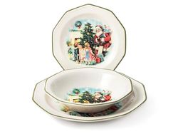 H&H Kerstservice, 18-delig, Christmas Cheer, van aardewerk, bestaande uit 6 platte borden van 26 cm, 6 diepe borden van 20 cm, 6 fruitborden van 20 cm, perfect voor feestjes en cadeau-ideeën
