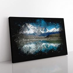 Lake And Mountain In Argentina Paint Splash Modern Art Canvas Wall Art Print Ready to Hang, Framed Picture for Living Room Bedroom Home Office Décor, 50x35 cm (20x14 Inch)