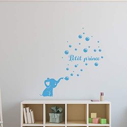 Pegatina con Nombre Personalizado, diseño de Elefante, decoración de Pared para habitación Infantil, 2 láminas de 20 x 30 cm y 55 x 30 cm, Color Azul