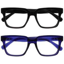 OPULIZERA Blue Light Blocking Reading Glasses - Anti-Reflective and Anti-Glare - 2 Pack Readers - UV400 Protection - Oversized Frame - Computer and Screen Glasses - Black Blue - Men Women - +1.00