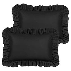 PiccoCasa Brushed Ruffle Pillowcases 2 Pack, Soft Breathable Pillow Covers with Envelope Closure, 4inch Hem Microfiber Pillow Case Black 50x65cm