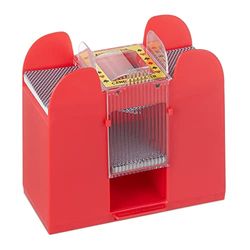 Relaxdays Kortblandare, 6 däck, elektrisk blandningsmaskin för kort upp till 91 mm, plast, kortblandare, röd