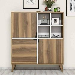 Dmora - Credenza Wazn, Buffet da soggiorno, Madia da salotto, Dispensa da cucina, 100x30h115 cm, Noce e Bianco