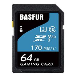 Basfur Scheda di memoria SD da 64 GB, adatta per telefoni, computer, droni e altri dispositivi Android, trasmissione ad alta velocità 170 MB/s, A2 U3 V30