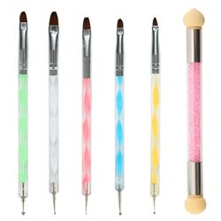 6 Pcs Kit de Pinceau Nail Art Ongles, Brosses de Ongle Art, 5 Pcs Dotting Pen Strass Nail Art Dotting Tools avec 1 éponge Rose pour Nail Art, Dessin Stylo Ensemble Outil À Ongles