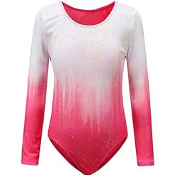 Sinoeem Turnpakje voor meisjes, ballet, kinderen, lange/korte mouw, zonder mouw, kleurverloop, ronde hals, gympakje voor meisjes van 3-12 jaar (regenboog - korte mouw, etiket 12A (11-12 jaar))