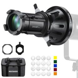 NEEWER Spotlight Snoot con Lente di Proiezione 40°, Focus Regolabile, 16 Gobo in Metallo 5 Gel Colorati, Borsa, Snoot Conico per Luce Video LED Continua da Studio con Attacco Bowens Fino a 300W, LS-38