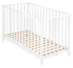 roba Baumann Berço de roupa dobrável 'Fold Up', berço de 60 x 120 cm, berço de madeira branca, berço ajustável em altura a 3 posições, economiza espaço e esta equipado com rodas com travões