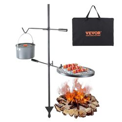 VEVOR Campinggrill, rond, 360 x 360 mm, verstelbare draaibare kampvuurgrill met haakhouder, roestvrij stalen houtskoolgrill voor outdoor camping