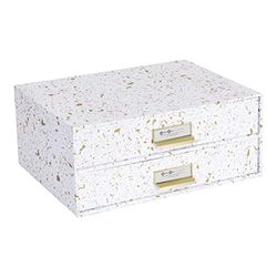 Bigso Box of Sweden Drawer Storage Box for Documents and Office Supplies - Desk Organiser with 2 Drawers - Fibreboard and Paper Filing System - Gold Speckled