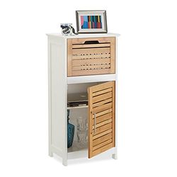 Relaxdays Prateleira estreita com gaveta, branco, bambu, 83 x 40 x 30 cm